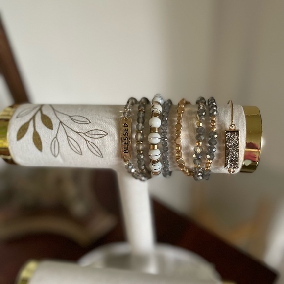 Boho elastic bracelets, set of 8. - Picture 2 of 2